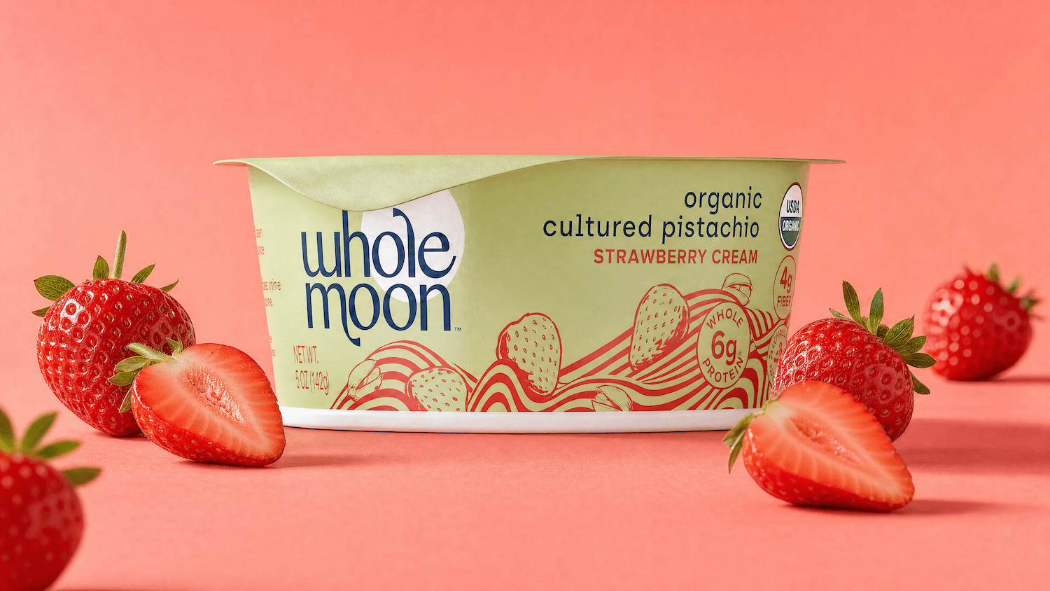 WholeMoon 5oz StrawberryCream Lifestyle Photo with Real Strawberries