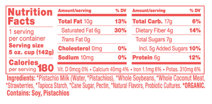WholeMoon Strawberry Pistachio Yogurt Nutrition Label
