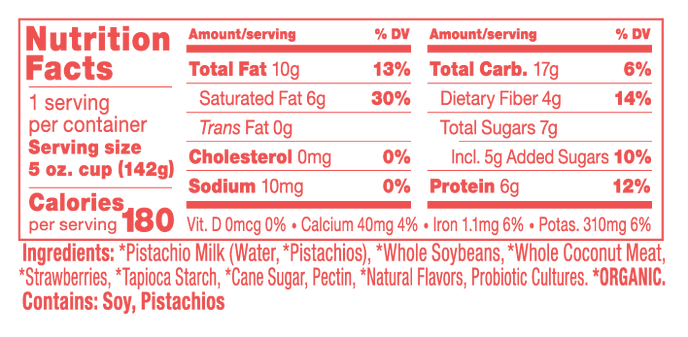 WholeMoon Strawberry Pistachio Yogurt Nutrition Label
