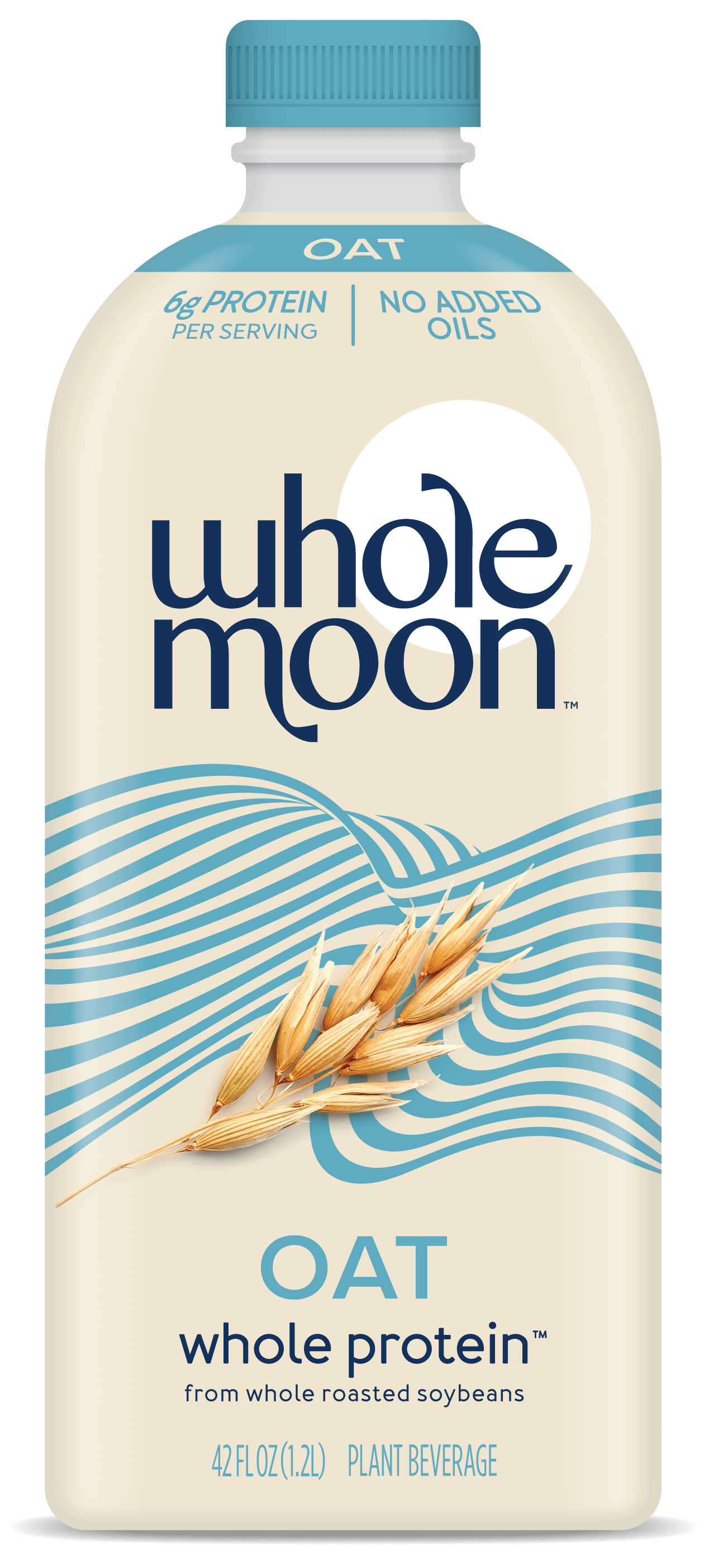 Wholemoon oat whole protein milk in beige packaging with oat photo, shown in portrait view with visible product name